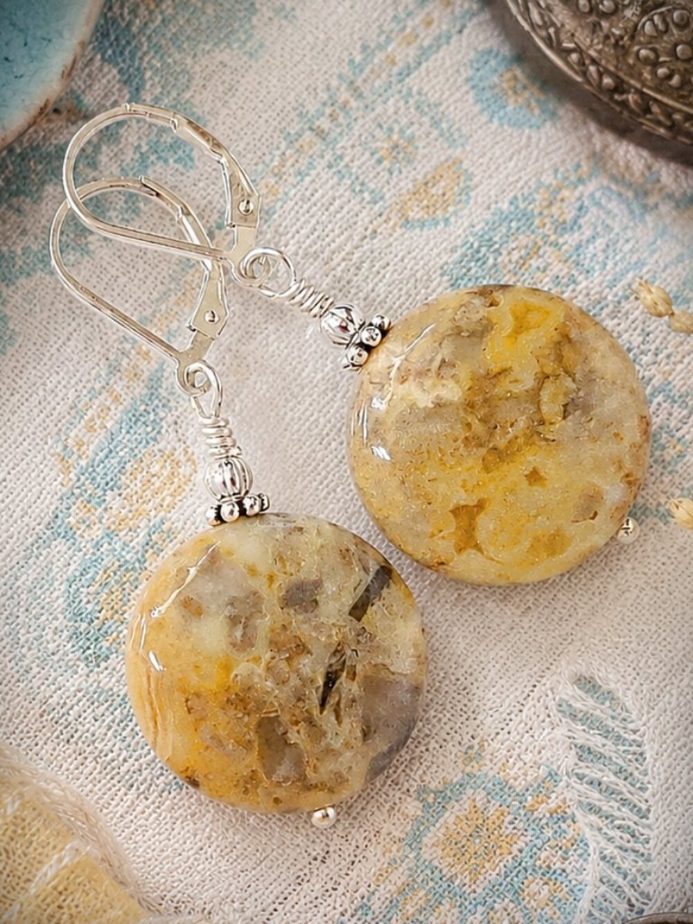 Crazy Lace Agate Earrings With Sterling Silver Leverback Earwires